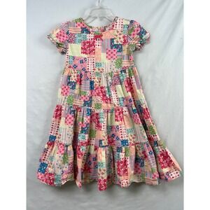 Hanna Andersson Patchwork Tiered Dress Kids 130 Pink Floral Hearts Cotton Midi